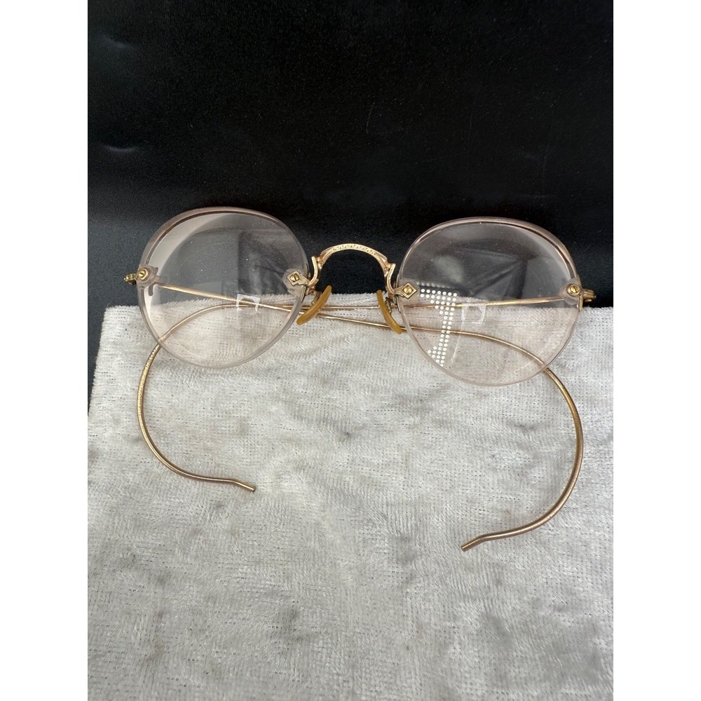 Vintage Shuron Eyeglasses Gold Rimless Round Cable Temple 1/10 12K GF 4.5in